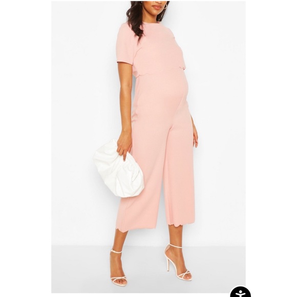 Maternity Scallop Nursing Culottes Jumpsuit - Picture 1 of 6